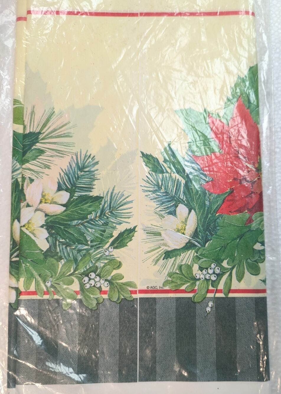 Christmas Vintage Plastic Tablecloth 54" x 96" Poinsettia Design Holiday NEW